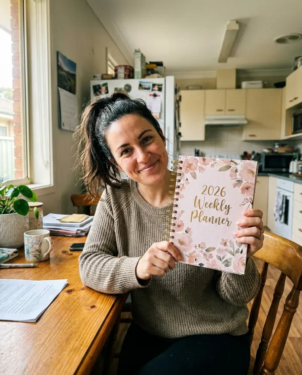 A finished 2026 planner in her hands